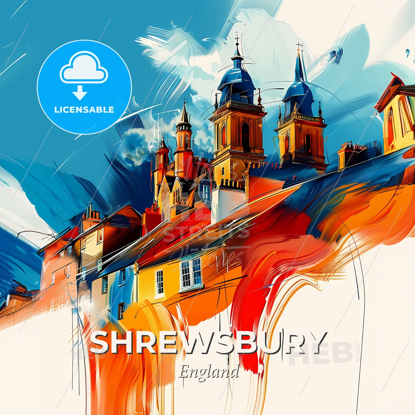 Vibrant Shrewsbury, England - A Colorful Building With Towers - Square format print template