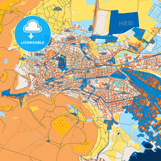 Colorful Shumen Street Map with Labels and Buildings