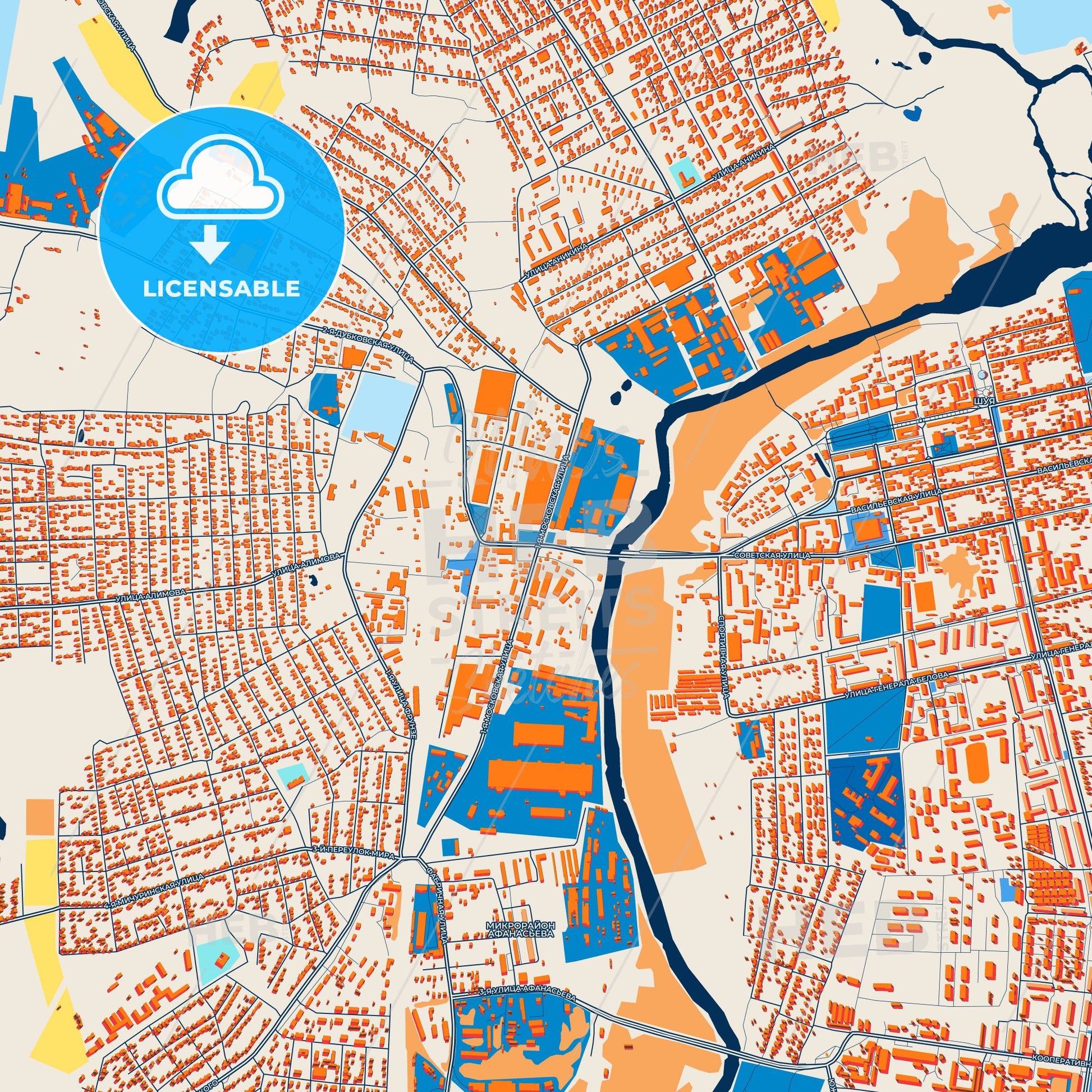 Colorful Shuya Street Map with Labels and Buildings