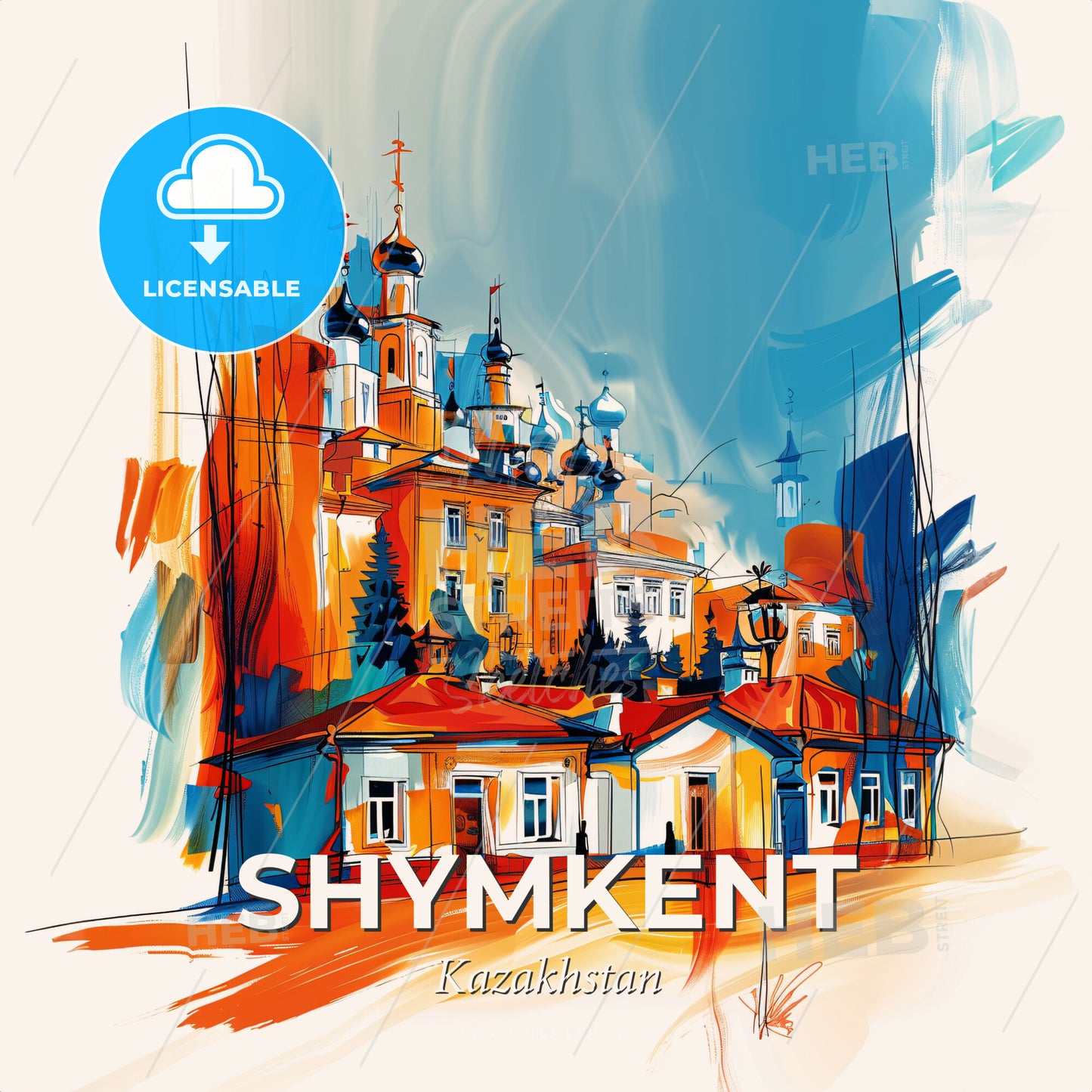 Vibrant Shymkent, Kazakhstan - A Painting Of A Building - Square format print template