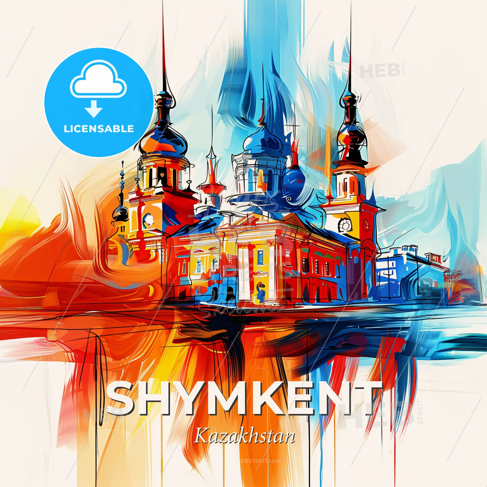 Vibrant Shymkent, Kazakhstan - A Painting Of A Building With Towers - Square format print template