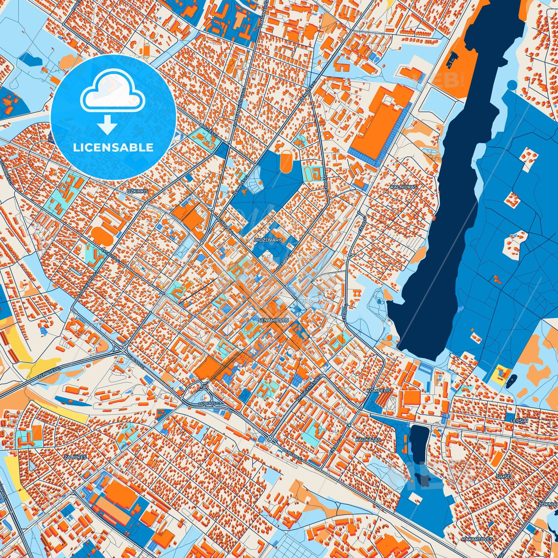 Colorful Šiauliai Street Map with Labels and Buildings