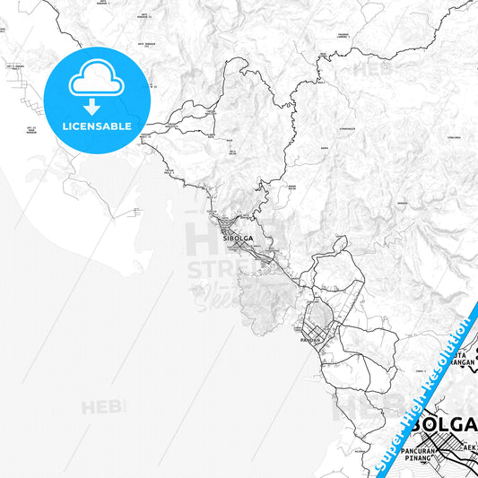 Sibolga, Indonesia light map with streetnames, citynames and districts