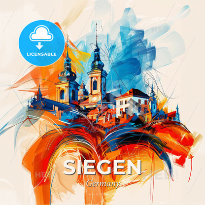 Vibrant Siegen, Germany - A Painting Of A Building With Towers And A Colorful Background - Square format print template