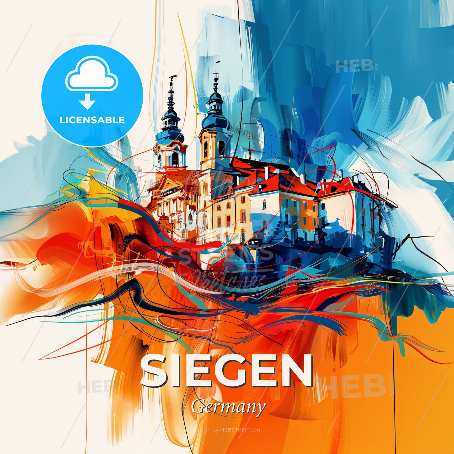 Vibrant Siegen, Germany - A Painting Of A Building - Square format print template