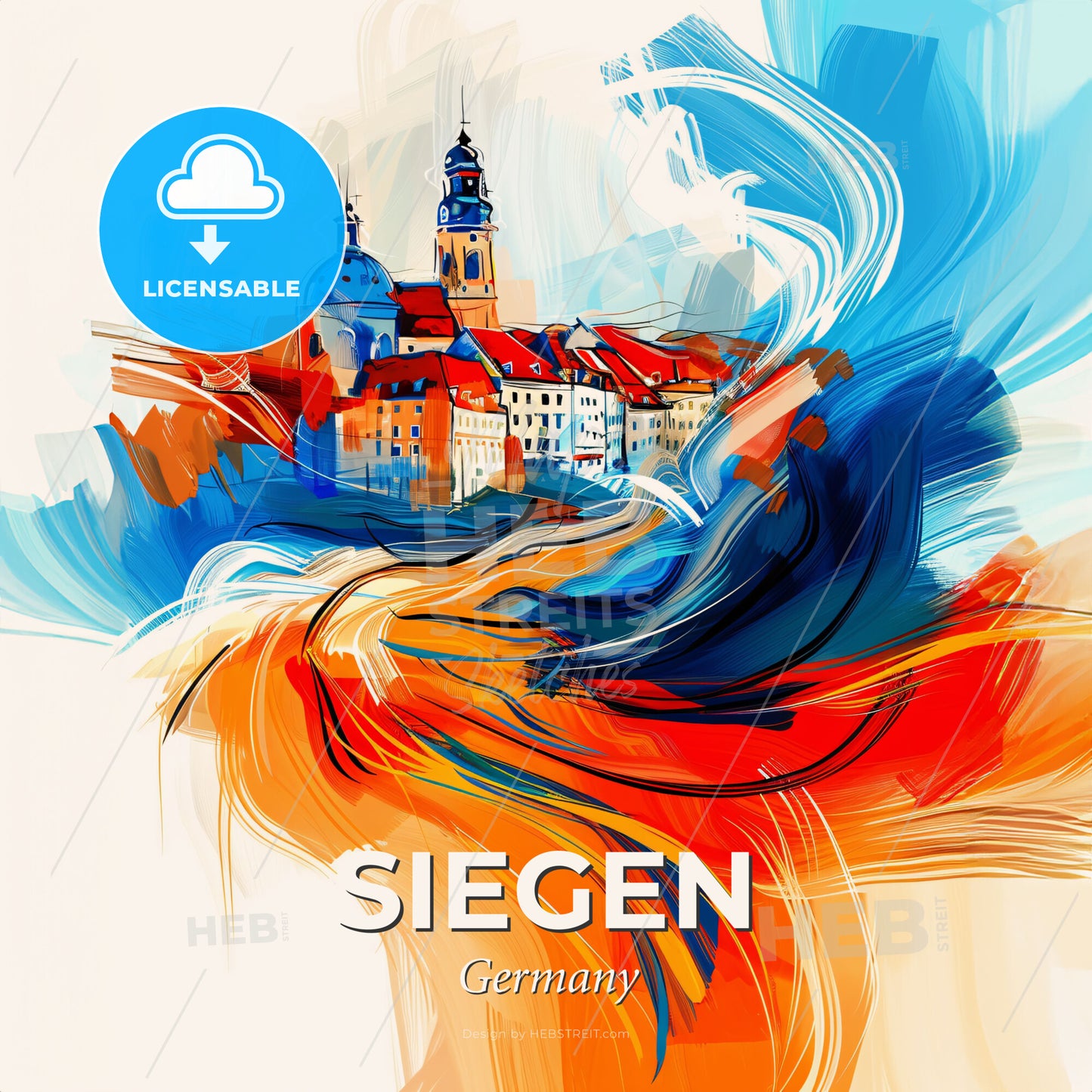 Vibrant Siegen, Germany - A Painting Of A City - Square format print template