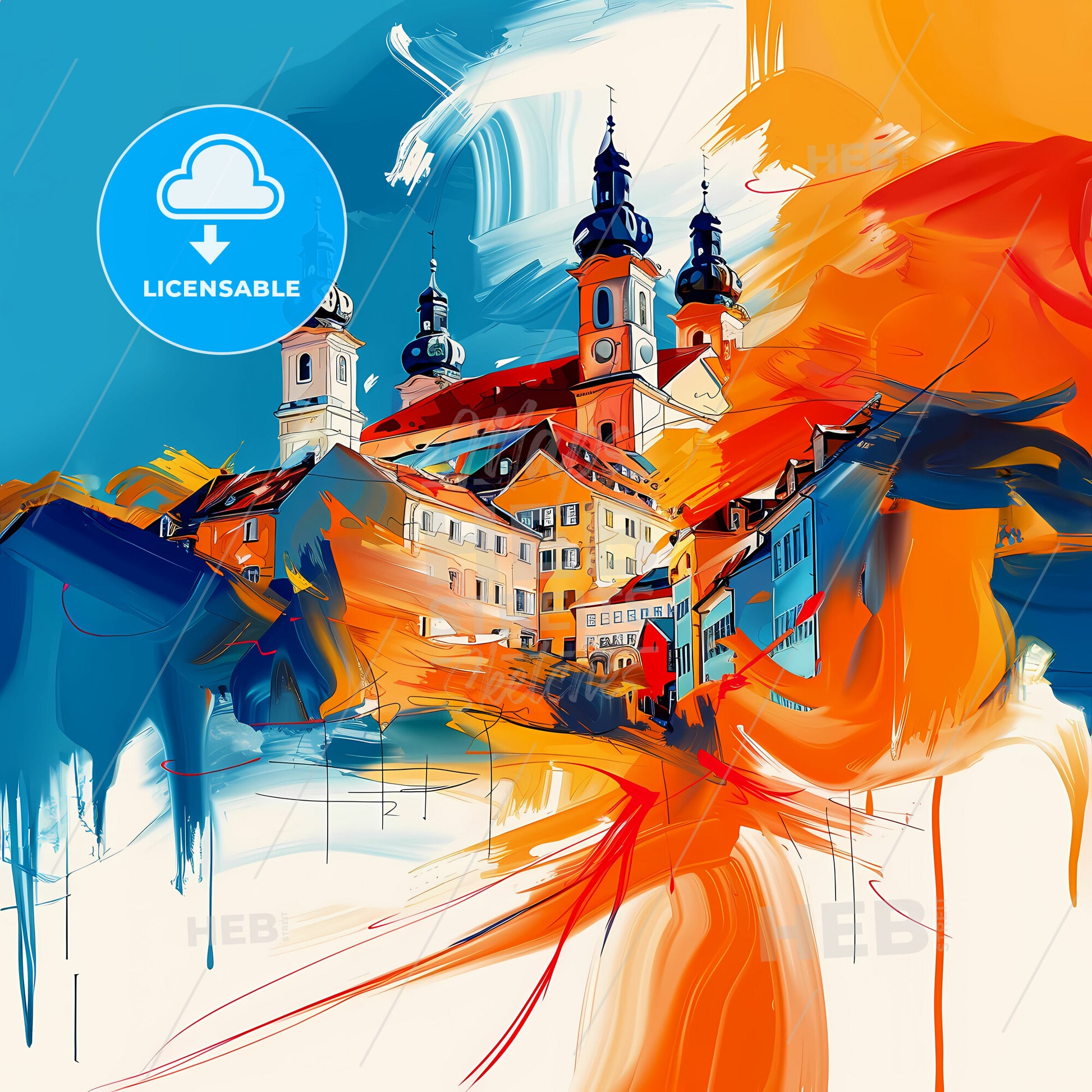 Vibrant Siegen, Germany - A Painting Of A Building With Towers And A Blue Sky