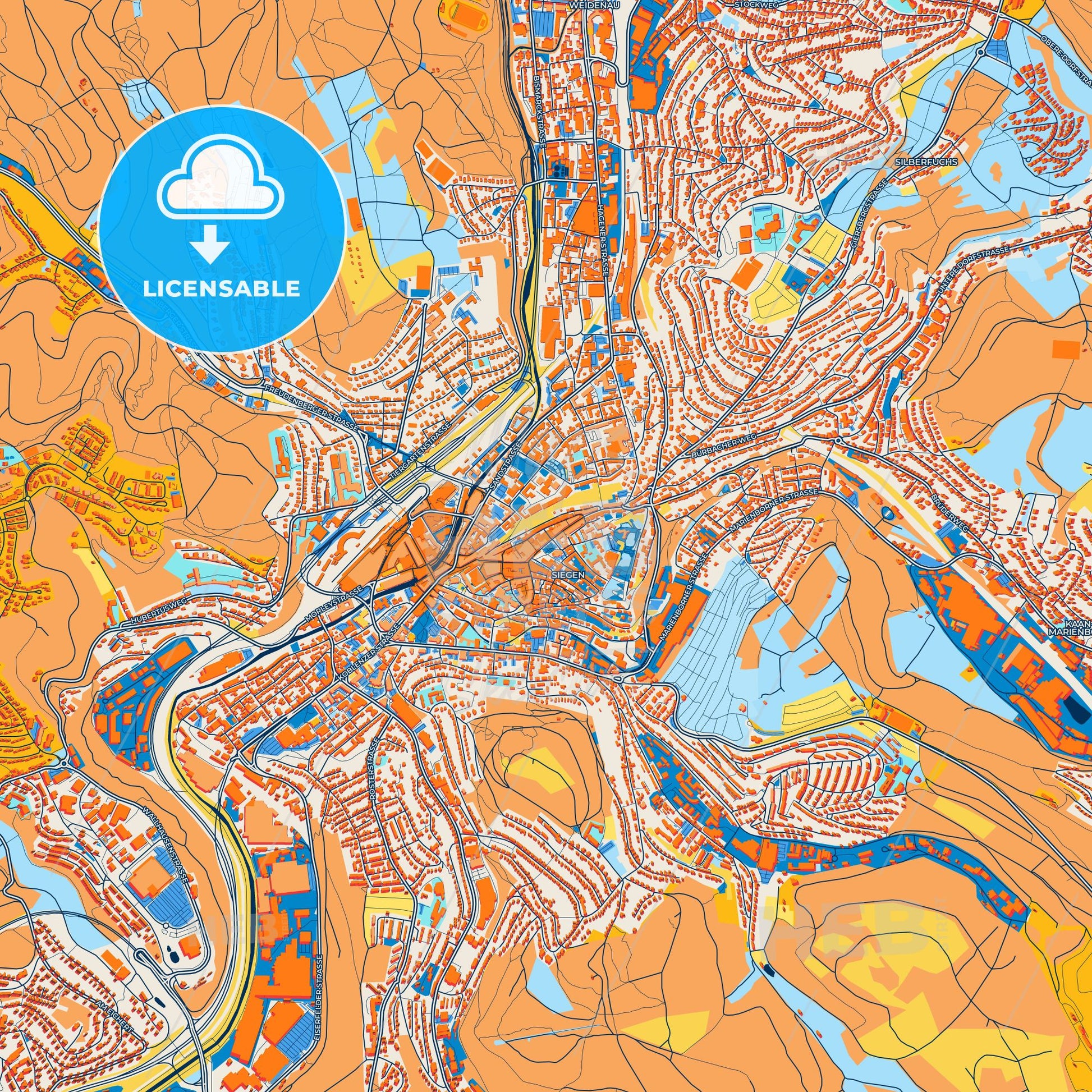 Colorful Siegen Street Map with Labels and Buildings