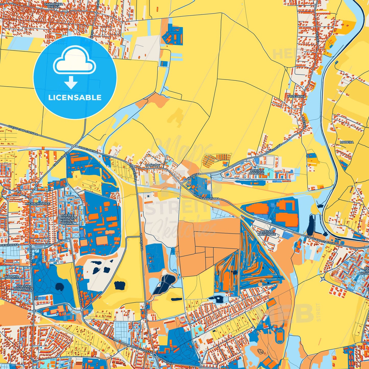 Colorful Siemianowice Śląskie Street Map with Labels and Buildings