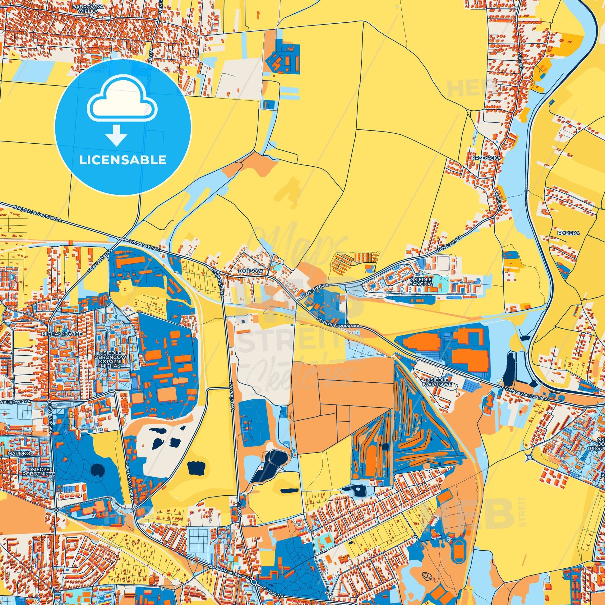 Colorful Siemianowice Śląskie Street Map with Labels and Buildings
