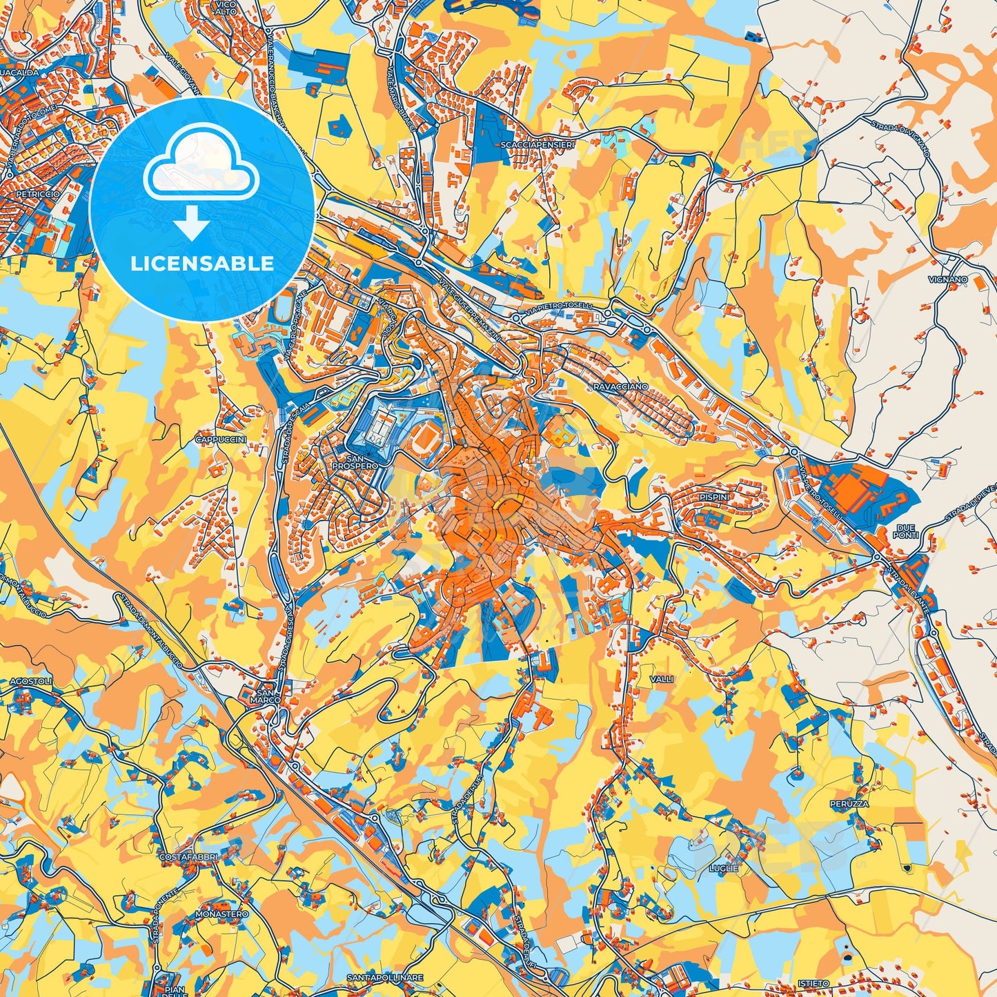 Colorful Siena Street Map with Labels and Buildings