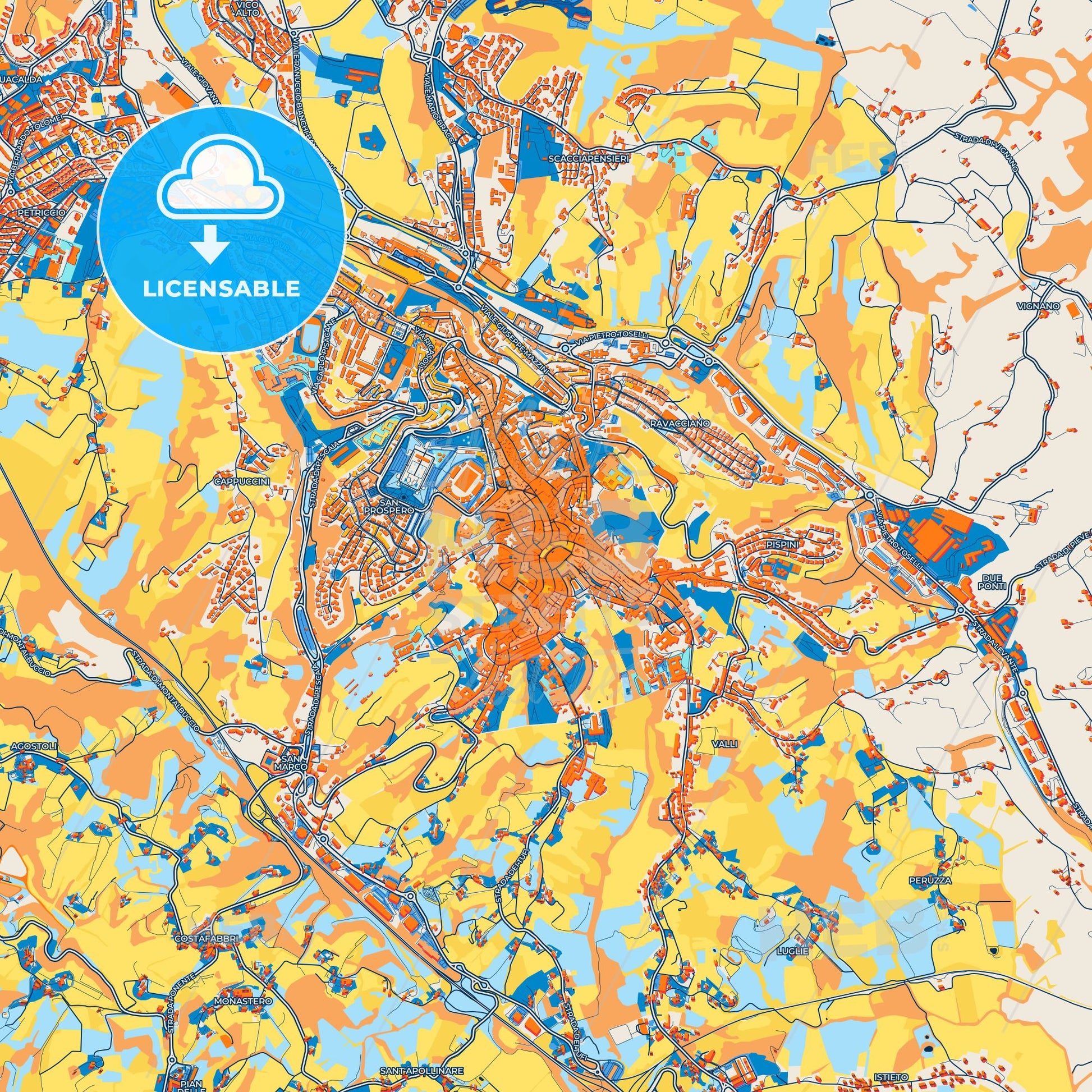 Colorful Siena Street Map with Labels and Buildings