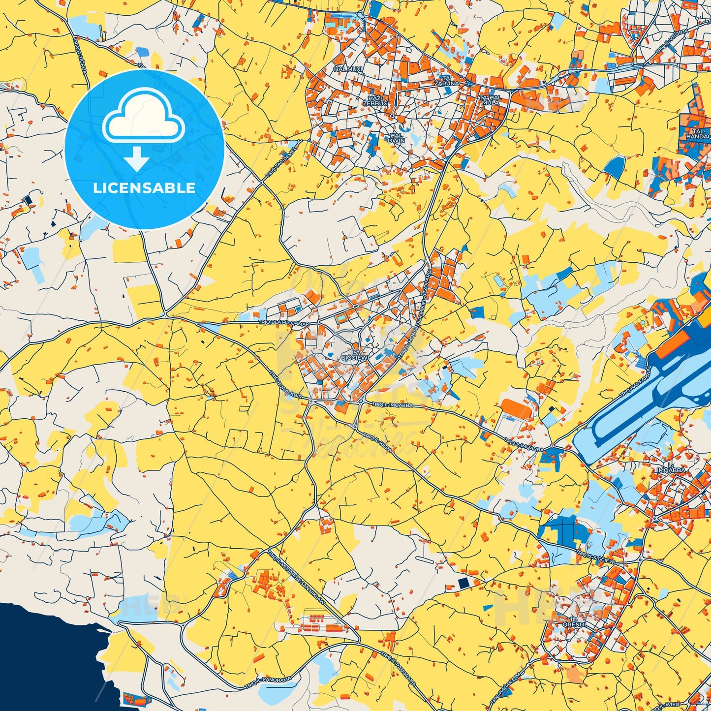 Colorful Siġġiewi Street Map with Labels and Buildings
