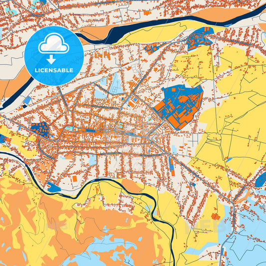 Colorful Sighetu Marmației Street Map with Labels and Buildings