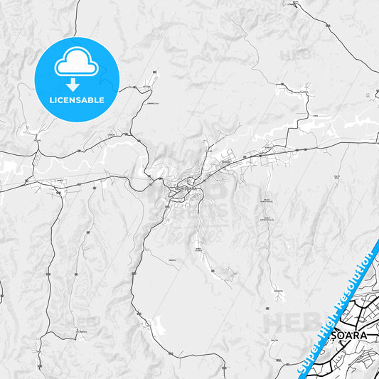 Sighișoara, Romania light map with streetnames, citynames and districts