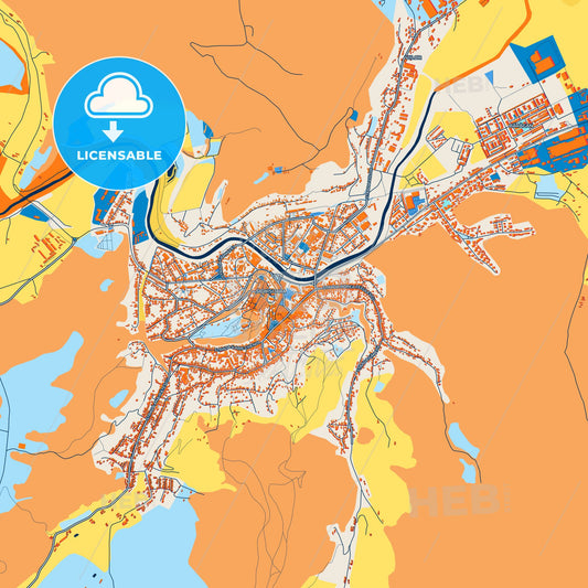Colorful Sighișoara Street Map with Labels and Buildings