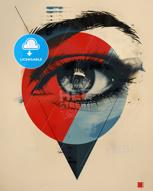 Abstract Bauhaus Eye Poster: Minimalist Vintage German Romantic Art, Light Red and Blue, Poster Canvas, Streamlined Design, Vibrant Painting Art Focus
