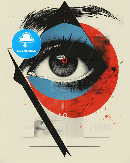 Bauhaus Eye Poster: Vintage Minimalism, German Romanticism, Flat Graphic, Concert Art, Red Blue Canvas, Streamlined Design