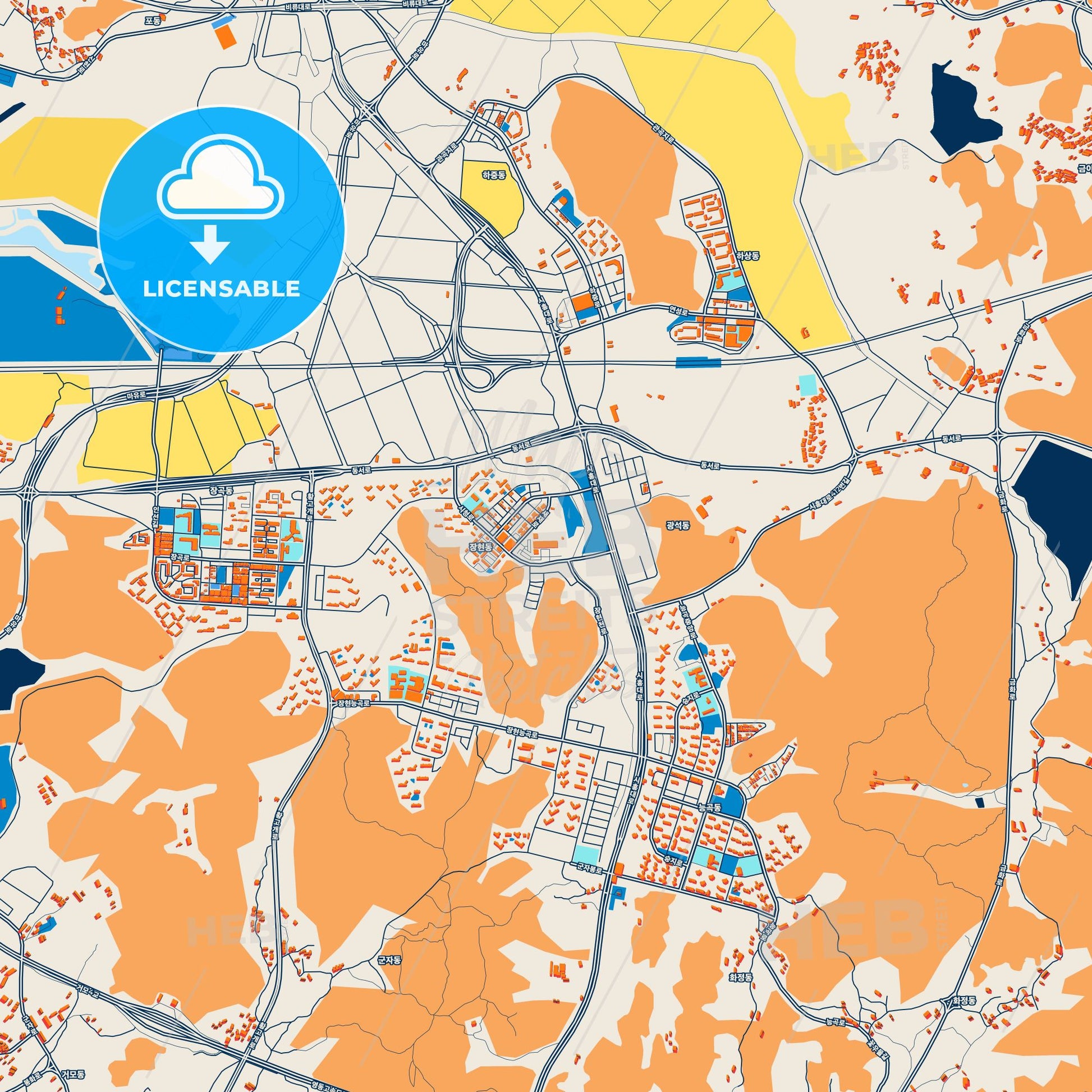 Colorful Siheung Street Map with Labels and Buildings