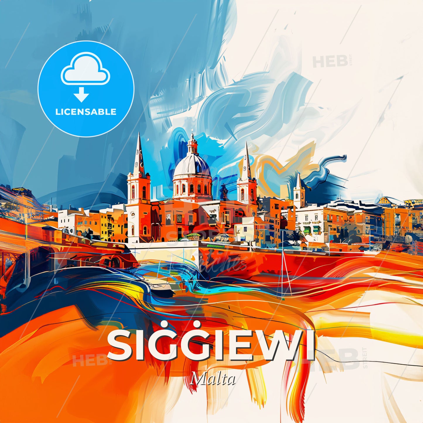 Vibrant Siġġiewi, Malta - A Colorful Painting Of A City - Square format print template