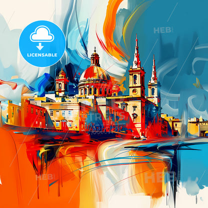 Vibrant Siġġiewi, Malta - A Painting Of A Building With A Dome And Towers