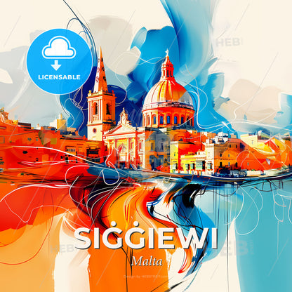Vibrant Siġġiewi, Malta - A Colorful Painting Of A City - Square format print template