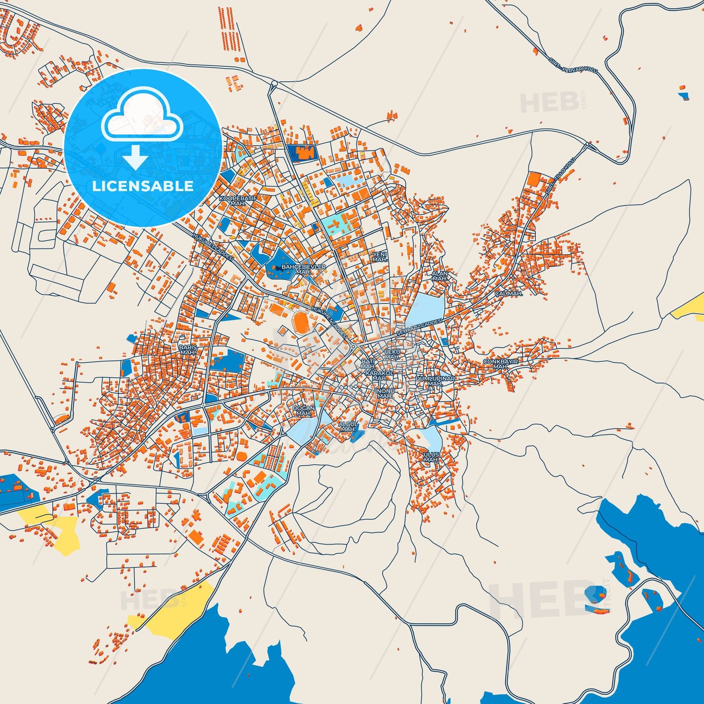 Colorful Siirt Street Map with Labels and Buildings