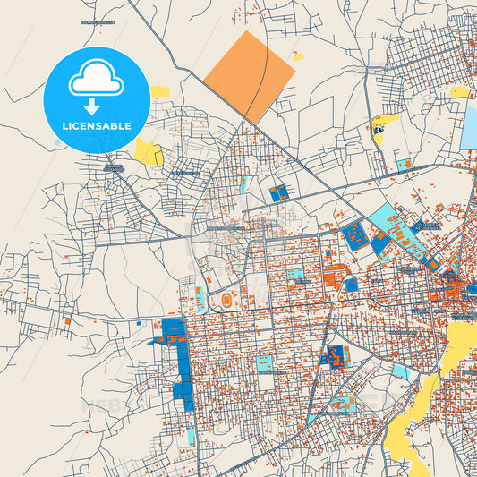 Colorful Sikasso Street Map with Labels and Buildings