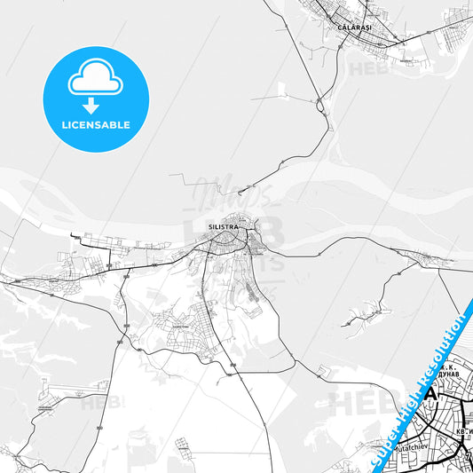 Silistra, Bulgaria light map with streetnames, citynames and districts