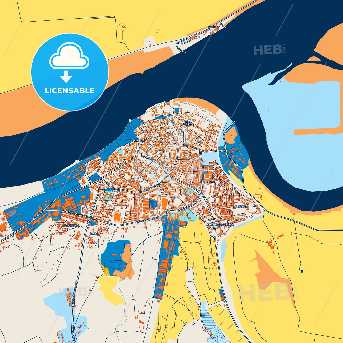 Colorful Silistra Street Map with Labels and Buildings