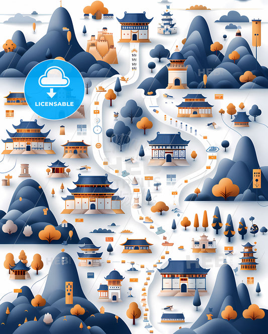 Abstract city map painting with intricate details, bright colors, and a focus on visual aesthetics