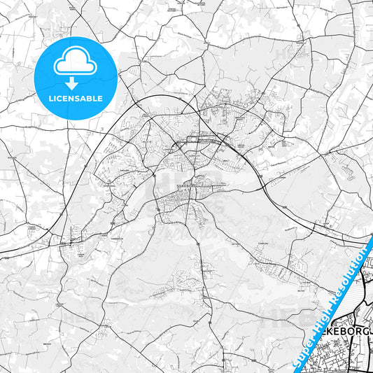 Silkeborg, Denmark light map with streetnames, citynames and districts