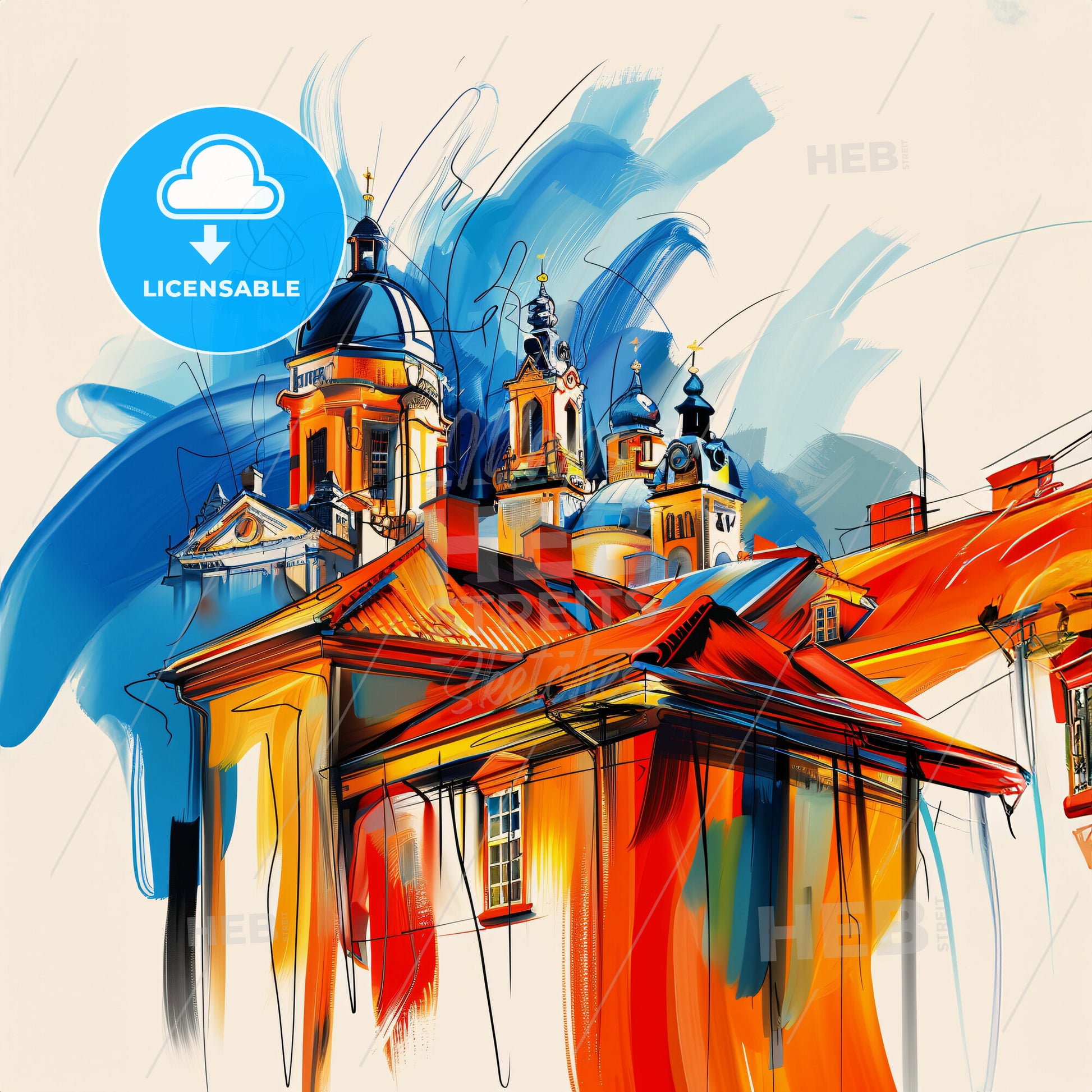 Vibrant Silkeborg, Denmark - A Painting Of A Building With A Colorful Background