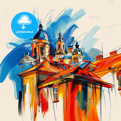 Vibrant Silkeborg, Denmark - A Painting Of A Building With A Colorful Background