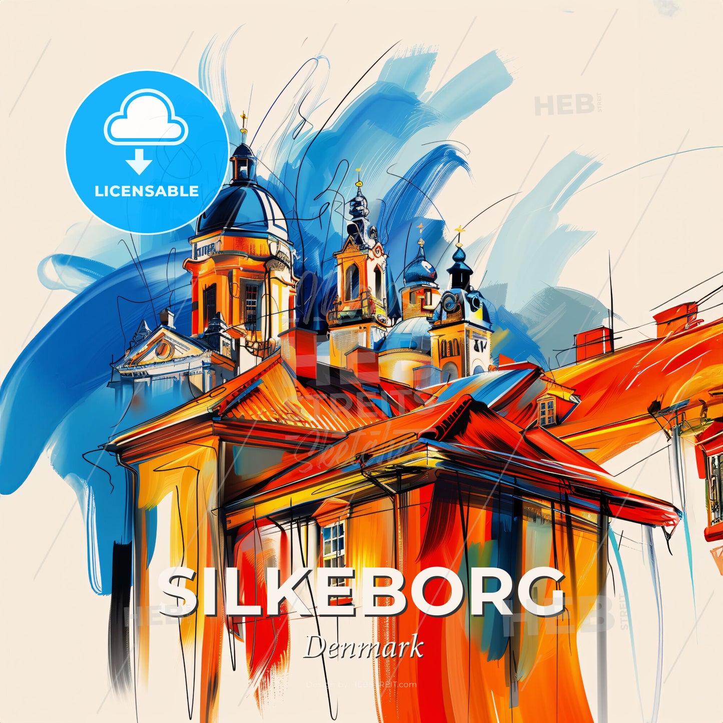 Vibrant Silkeborg, Denmark - A Painting Of A Building With A Colorful Background - Square format print template