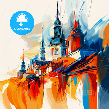 Vibrant Silkeborg, Denmark - A Painting Of A Building With Towers