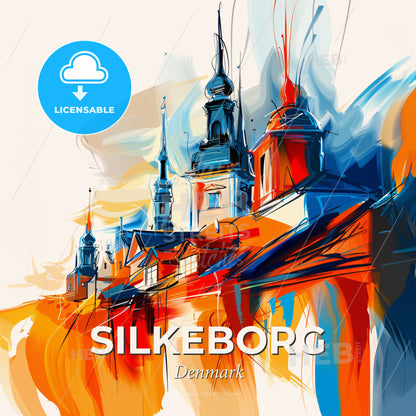 Vibrant Silkeborg, Denmark - A Painting Of A Building With Towers - Square format print template