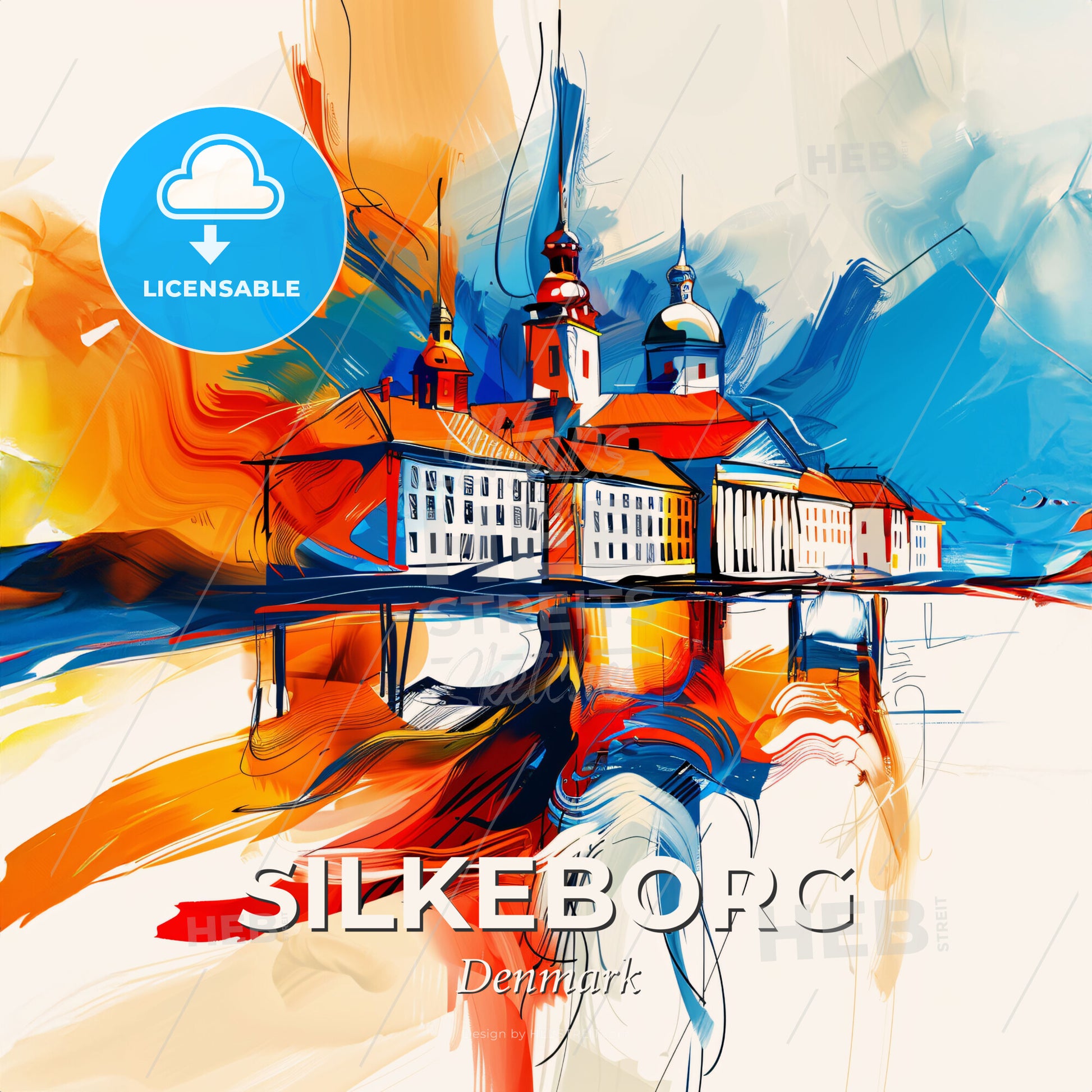 Vibrant Silkeborg, Denmark - A Painting Of A Building With A Colorful Background - Square format print template