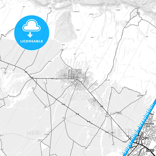 Silopi, Turkey light map with streetnames, citynames and districts