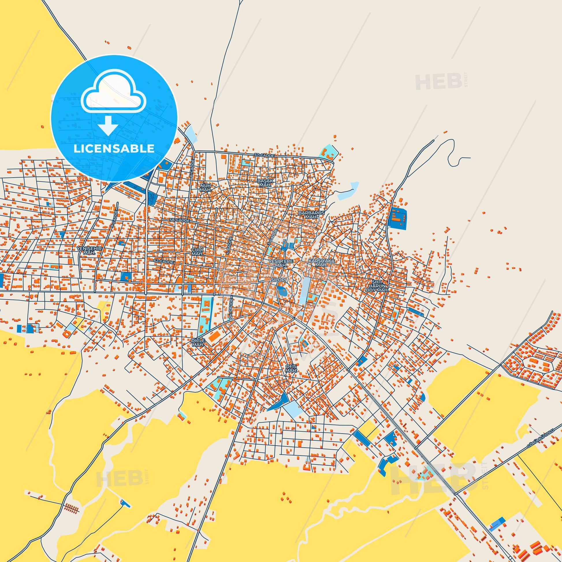 Colorful Silopi Street Map with Labels and Buildings