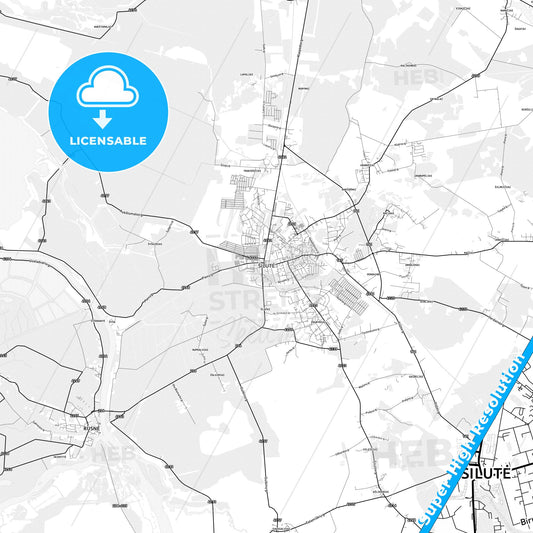 Šilutė, Lithuania light map with streetnames, citynames and districts