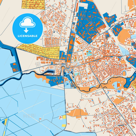 Colorful Šilutė Street Map with Labels and Buildings