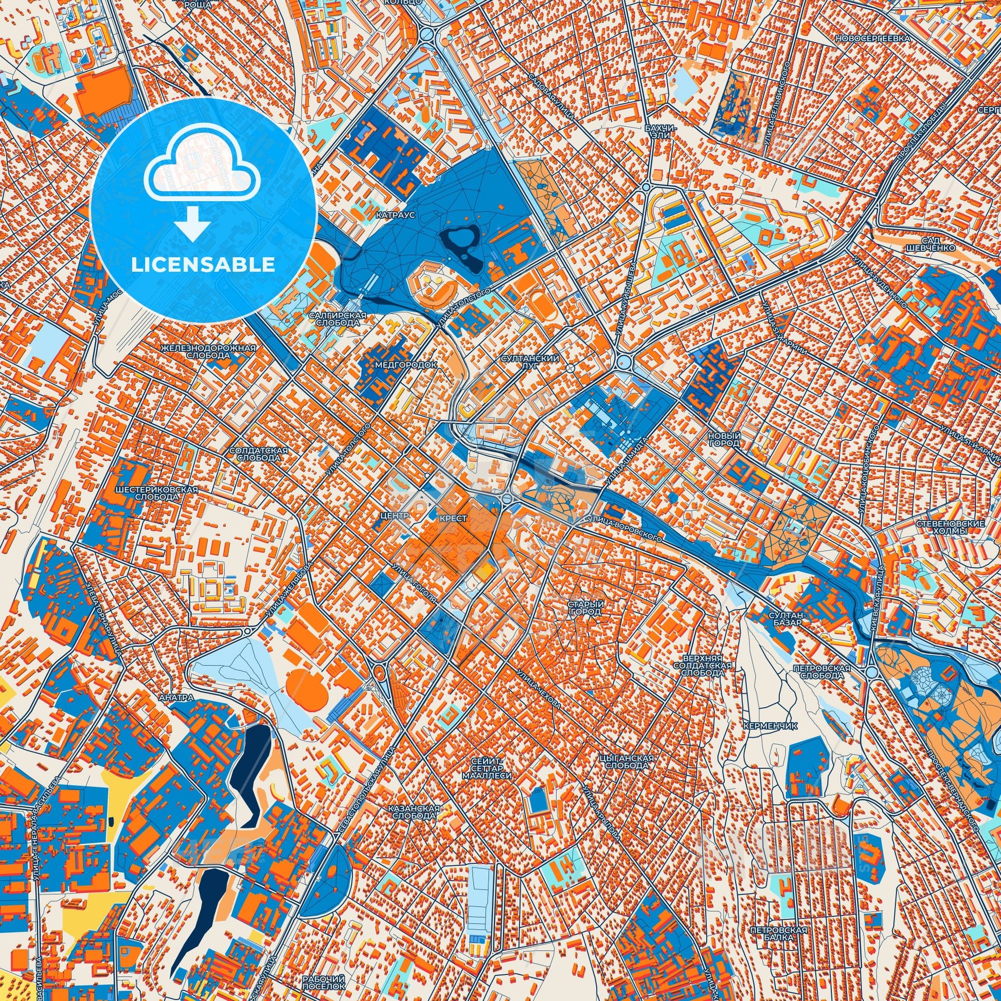 Colorful Simferopol Street Map with Labels and Buildings