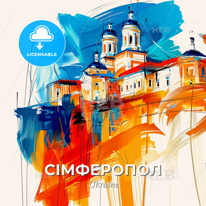 Vibrant Сімферопол, Ukraine - A Painting Of A Building With A Colorful Background - Square format print template