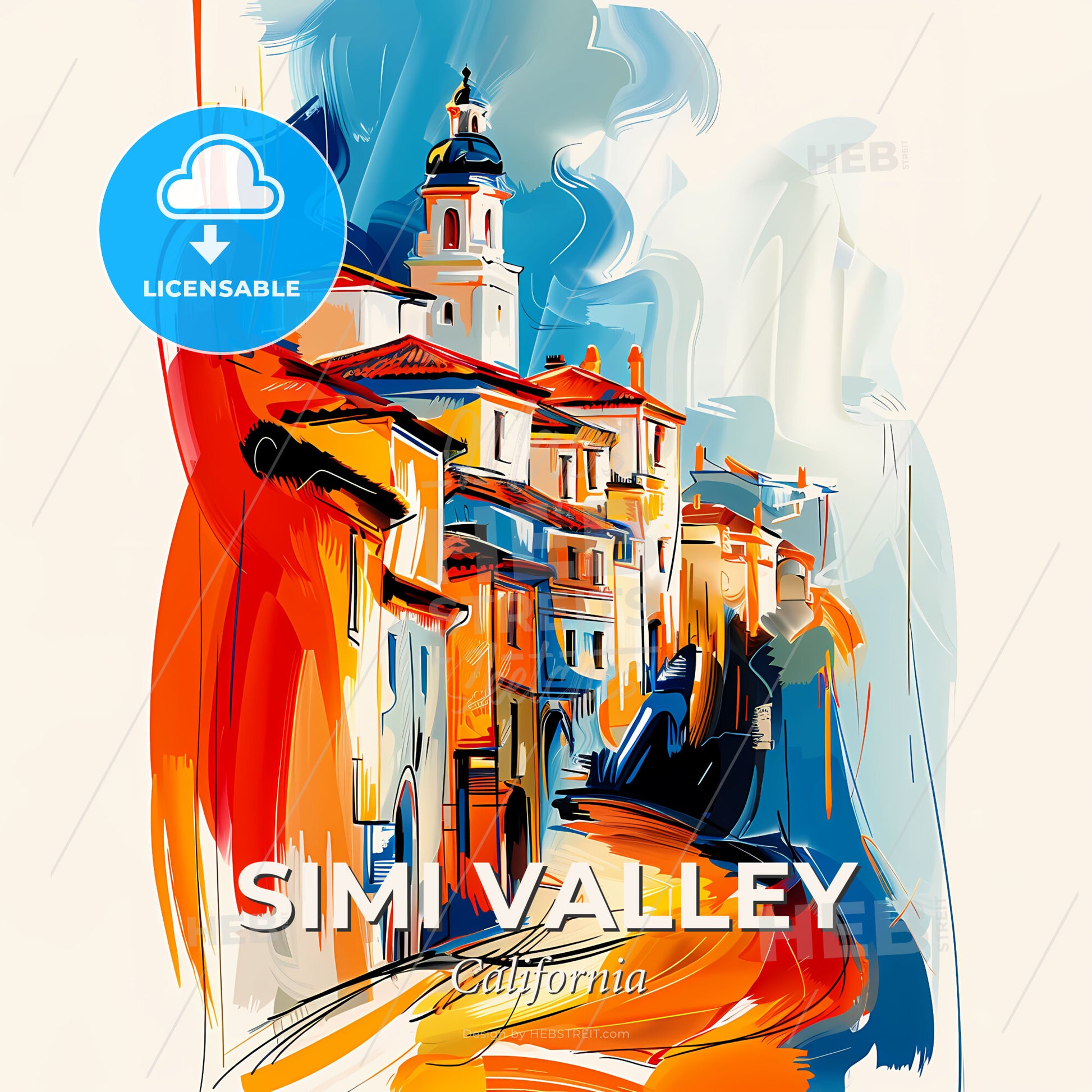Vibrant Simi Valley, California - A Painting Of A Colorful City - Square format print template