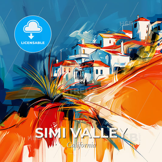 Vibrant Simi Valley, California - A Painting Of A Village - Square format print template