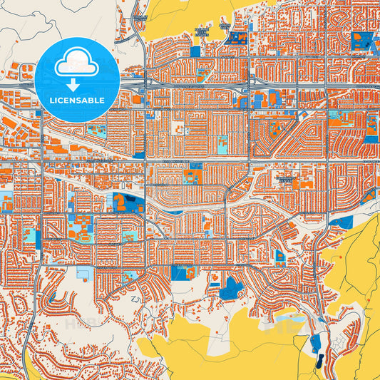 Colorful Simi Valley Street Map with Labels and Buildings
