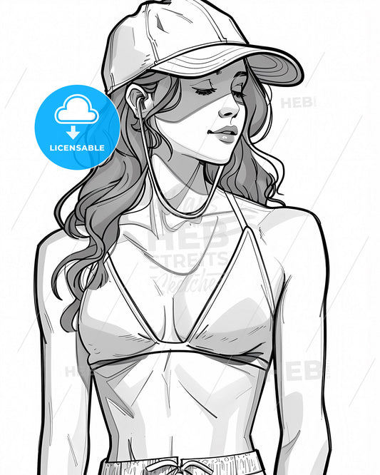 Abstract painting of a woman in a beach suit, featuring vibrant colors and a focus on the artistic elements