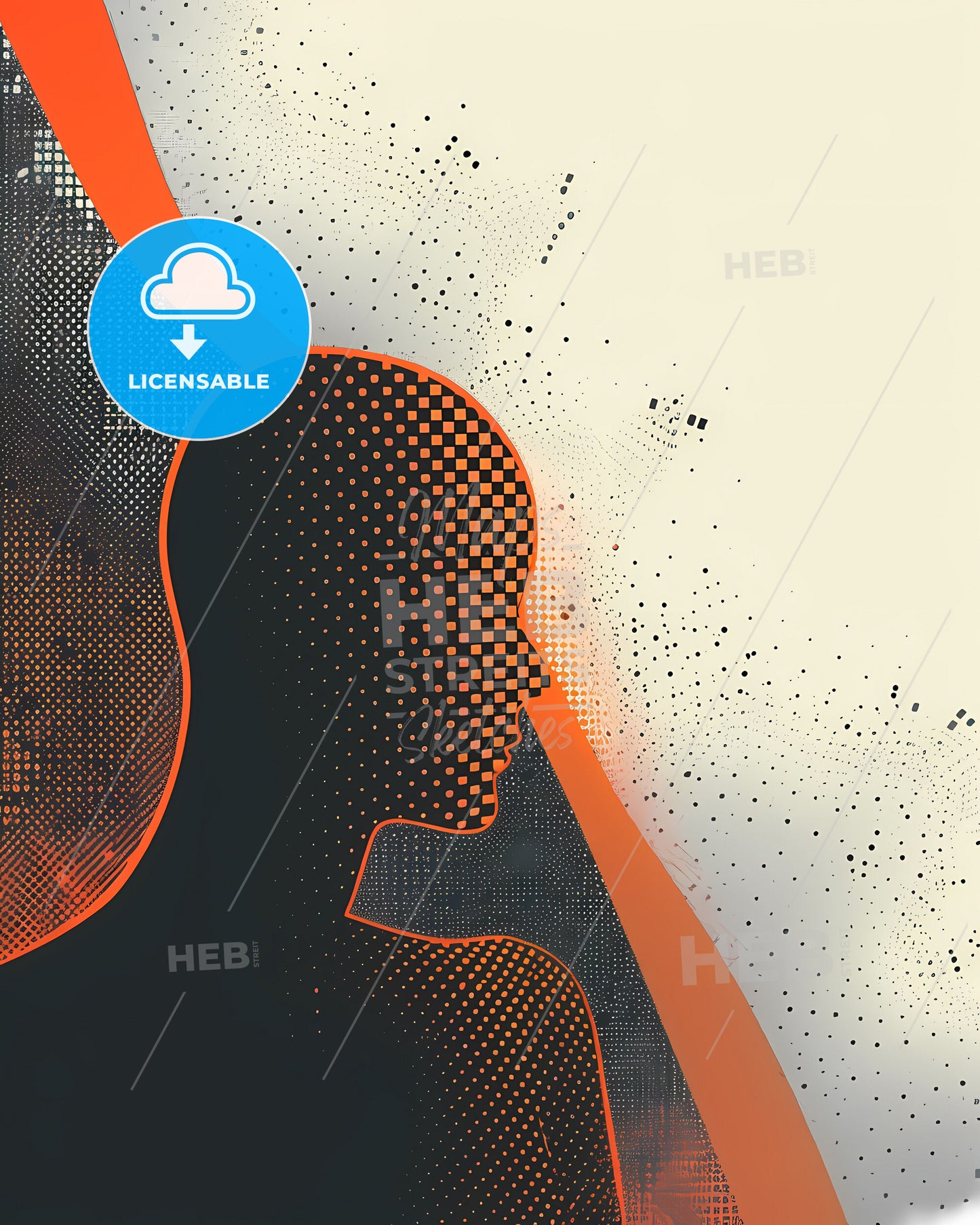 Minimalist Pixel Art Contrast: Vibrant Black and Orange Silhouette Painting