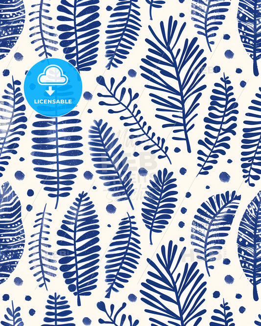 Hand-Painted Vibrant Leaves Seamless Pattern Blue